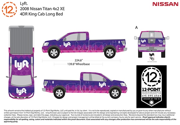 The final proof for the Nissan Titan full coverage custom advertising wrap. 12-Point SignWorks - Franklin, TN