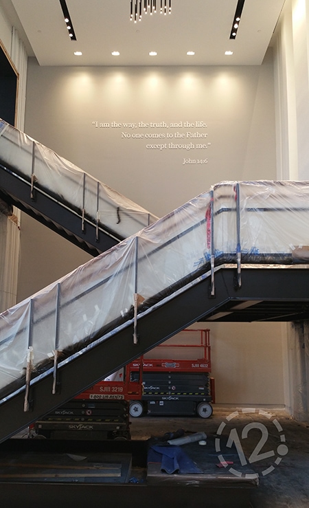 We installed this verse above the floating staircase in the main lobby. 12-Point SignWorks - Franklin, TN