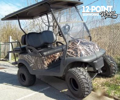 Custom camo wrap on a Club Car golf cart. 12-Point SignWorks - Franklin TN