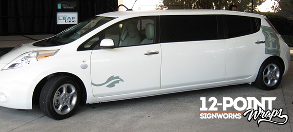 Nissan Leaf Limo with custom printed vinyl vehicle graphics for Embassy Suites. 12-Point SignWorks - Franklin TN
