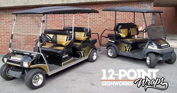 Custom metallic vinyl graphics for Vanderbilt Football golf carts. 12-Point SignWorks - Franklin TN