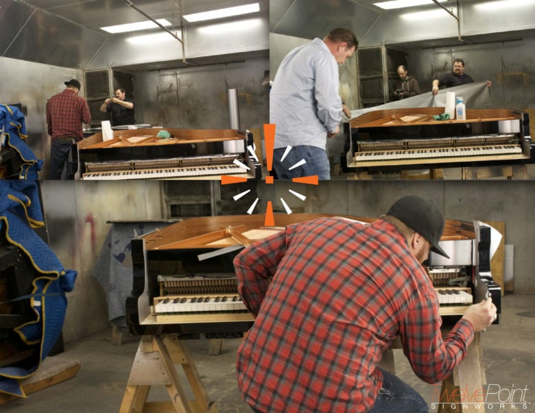 Color change piano wrap for Super Bowl National Anthem by Alicia Keys. 12-Point SignWorks - Franklin TN