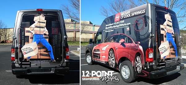 Custom wrap on a Nissan NV shop van for Nissan of Cool Springs. 12 