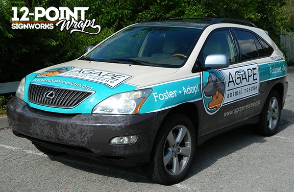 Lexus RX330 custom advertising wrap for Agape Animal Rescue. 12-Point SignWorks - Franklin, TN
