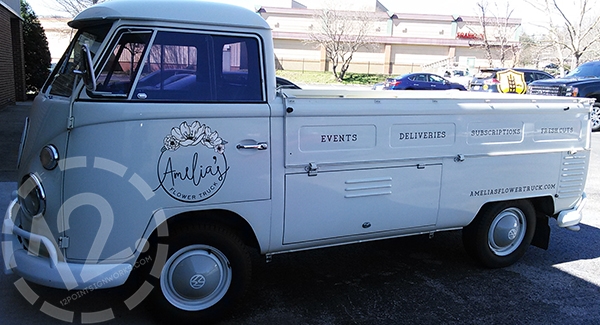 Custom truck graphics for Melody - the third truck for Amelia's Flower Truck in Nashville. 12-Point SignWorks - Franklin TN