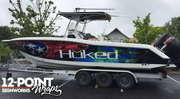 The completed custom boat wrap on the Triton 2895 CC. 12-Point SignWorks - Franklin TN