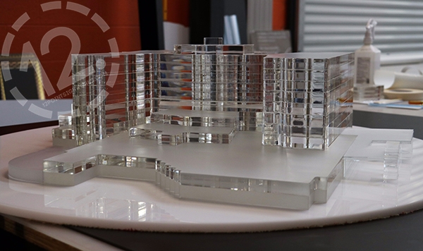 Another angle of the GS&P hospital clear acrylic model, showing how clear the layers are. 12-Point SignWorks - Franklin TN