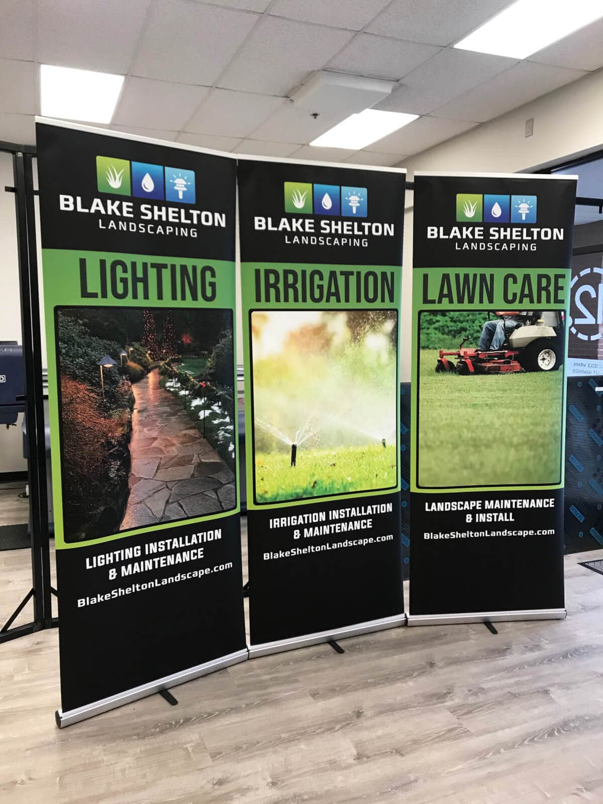 Custom retractable banners for Blake Shelton Landscaping by 12-Point SignWorks in Franklin, TN.