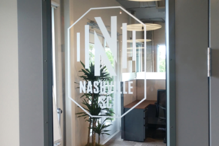 Etched Vinyl Window Graphics for the Nashville Soccer Club by 12-Point SignWorks in Franklin, TN.