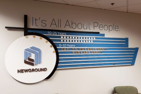 Custom Wall Display for New Ground in St Louis, MO fabricated and installed by 12-Point SignWorks.