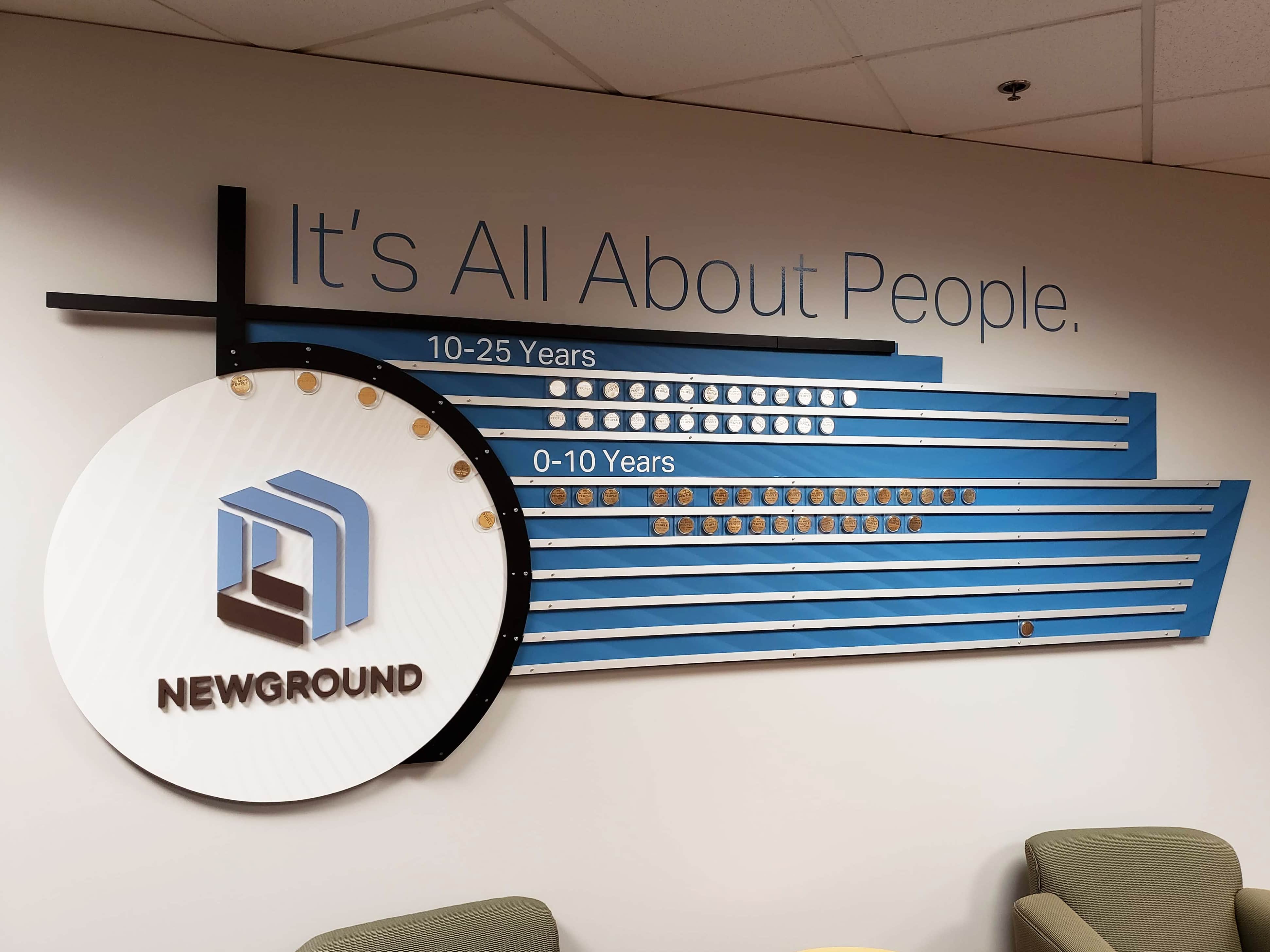 Custom Wall Display for New Ground in St Louis, MO fabricated and installed by 12-Point SignWorks.