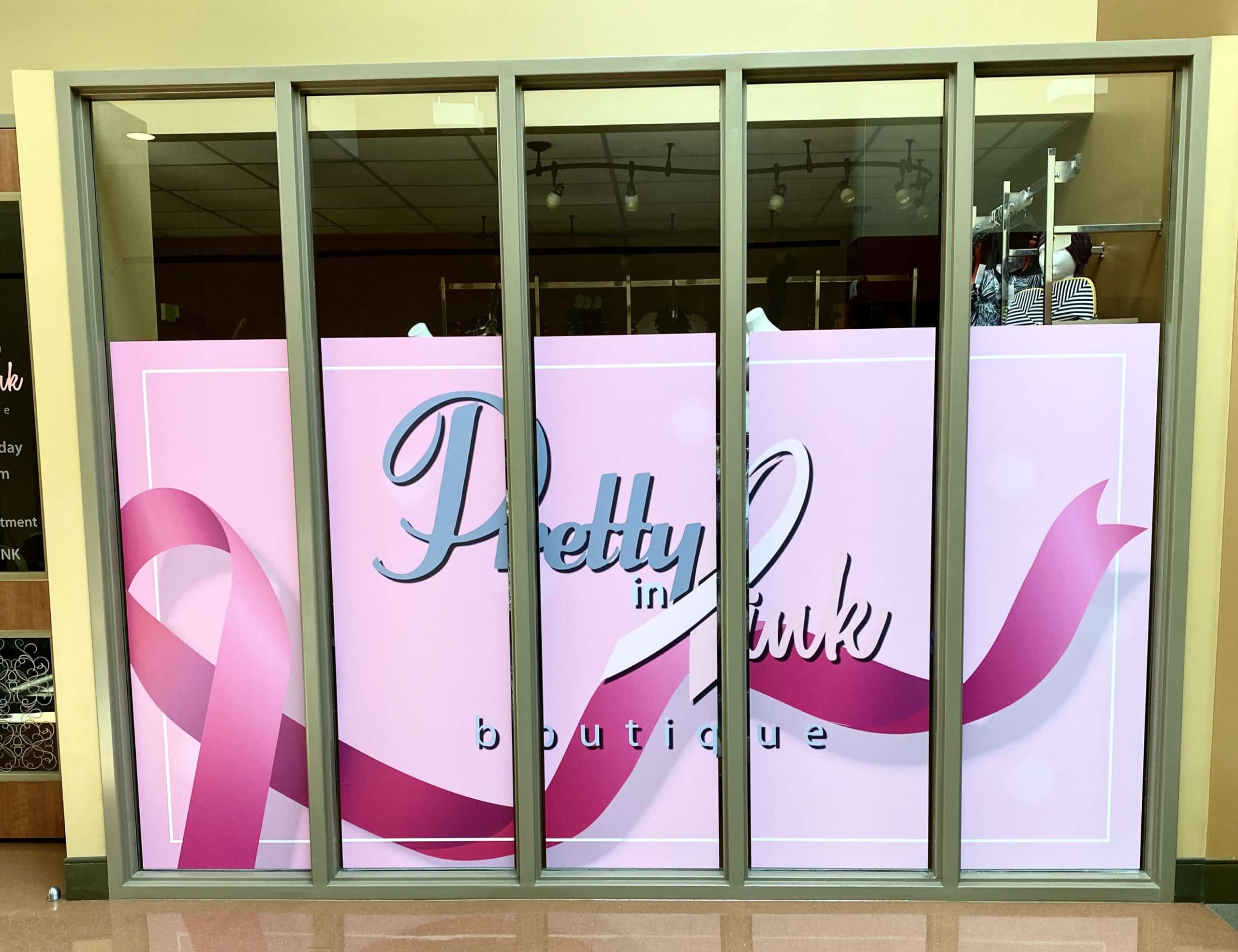 Window Graphics for Pretty in Pink Boutique in Nashville, TN printed and installed by 12-Point SignWorks