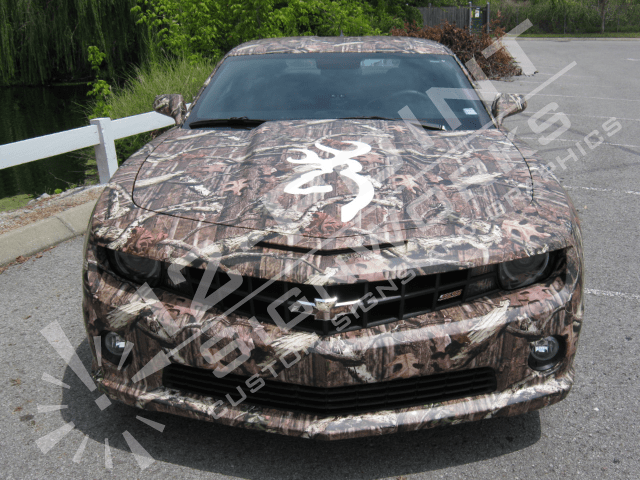 Completed camo wrap with cut vinyl Browning logo. 12-Point SignWorks - Franklin TN