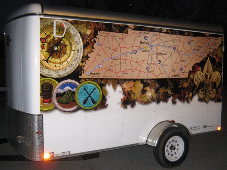 Custom vinyl trailer wrap design for Boy Scout Troop 86. 12-Point SignWorks - Franklin TN