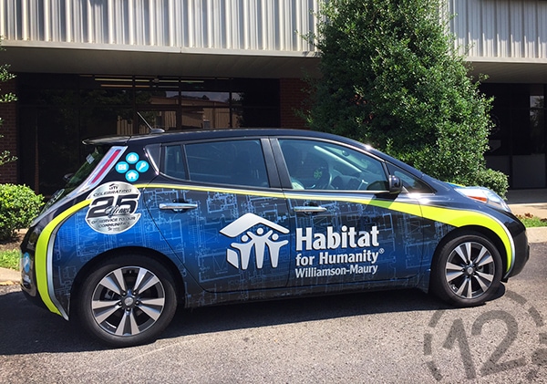 Partial advertising wrap for Habitat for Humanity Williamson-Maury. 12-Point SignWorks - Franklin, TN