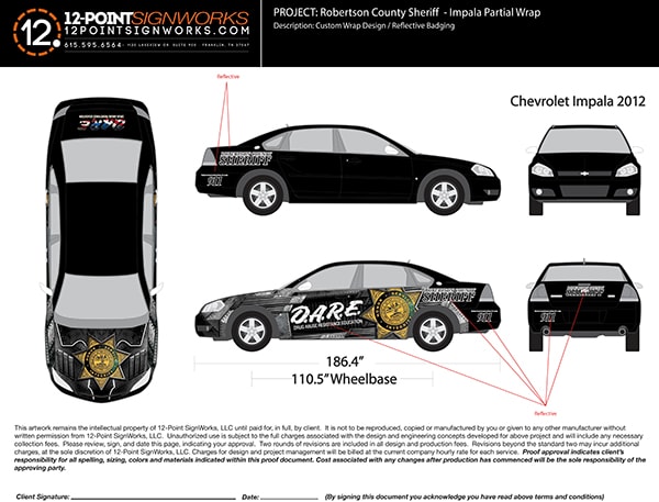 Creative Proof for New Robertson County D.A.R.E. Car. 12-Point SignWorks - Franklin, TN 