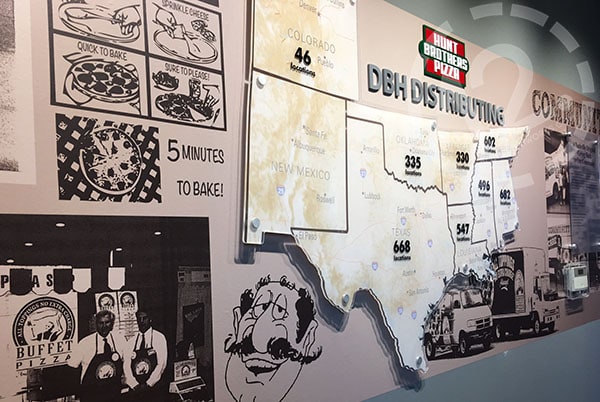 A close-up of the graphic wall display for the locations for DBH Distributing. 12-Point SignWorks - Franklin TN