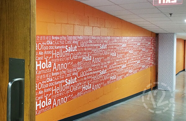 "Hello" wall mural for the "Heart of House" in Loews Hotels. 12-Point SignWorks - Franklin, TN