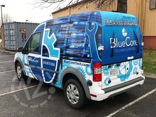 Tech-Inspired Custom Van Wrap for BlueCore Technologies. 12-Point SignWorks - Franklin, TN