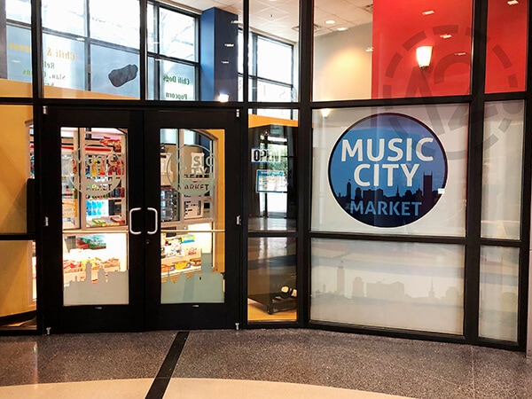 New window graphics looking into the Music City Market from the lobby. 12-Point SignWorks - Franklin, TN