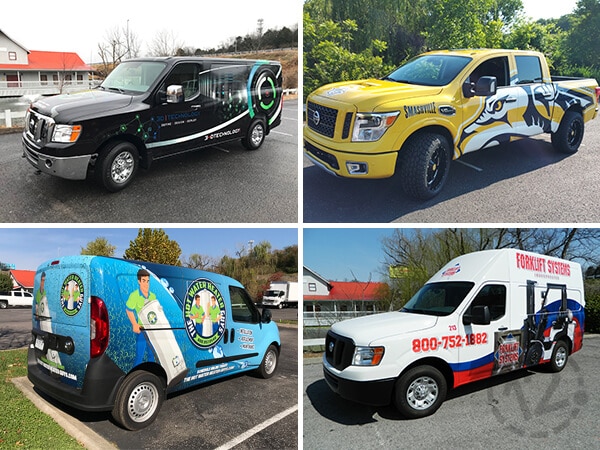 Vehicle wrap collage. 12-Point SignWorks - Franklin, TN