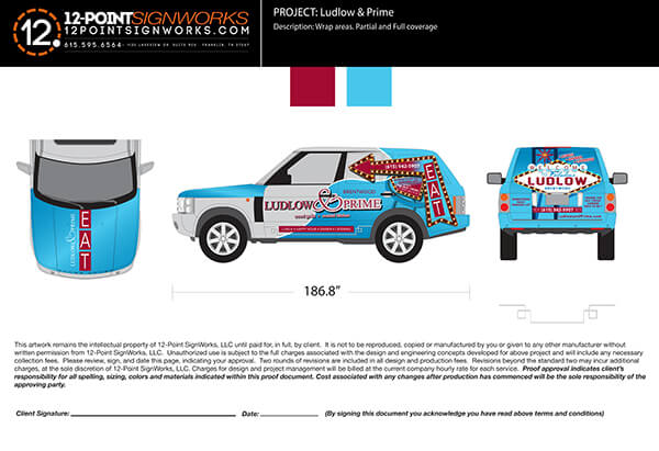Custom Wrap Proof for Ludlow & Prime. 12-Point SignWorks - Franklin, TN