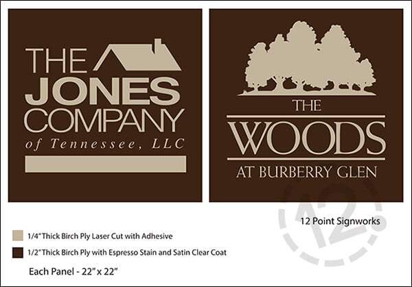 Design Proof for The Jones Company's Custom Dimensional Wood Signs. 12-Point SignWorks - Franklin, TN