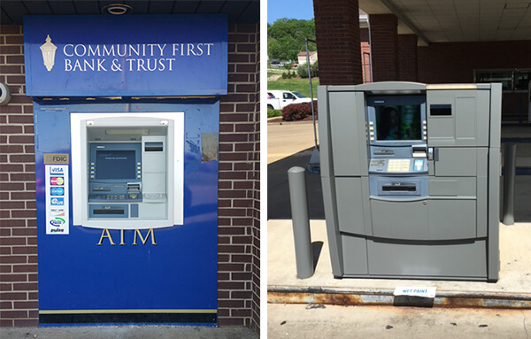 ATMs before new vinyl graphics were installed