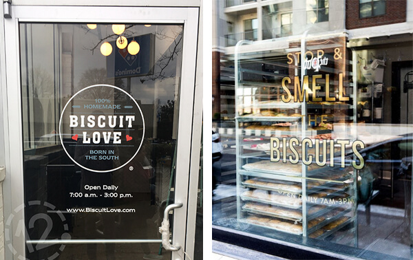 Window graphics for Biscuit Love in Nashville. 12-Point SignWorks - Franklin, TN
