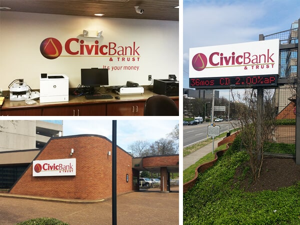 Original Civic Bank signage at the West End location