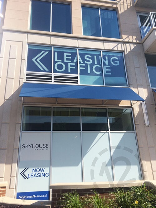 Window graphics for SkyHouse Apartments in Nashville. 12-Point SignWorks - Franklin, TN