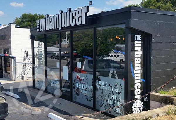 Window graphics for The Urban Juicer in Nashville. 12-Point SignWorks - Franklin, TN