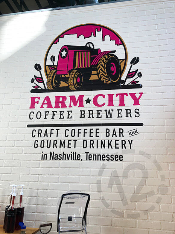 Vinyl wall graphic for Farm City Coffee in Nashville. 12-Point SignWorks - Franklin, TN