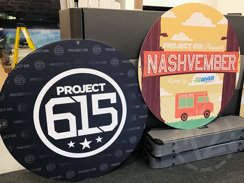 Custom signage for Project 615's Nashvember event by 12-Point SignWorks.