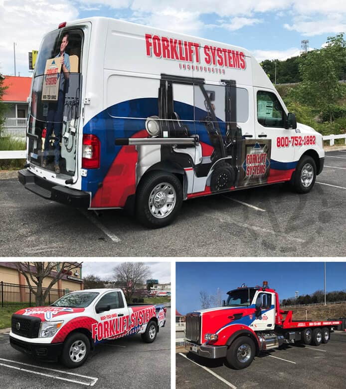 Custom fleet graphics for Forklift Systems by 12-Point SignWorks in Franklin, TN.