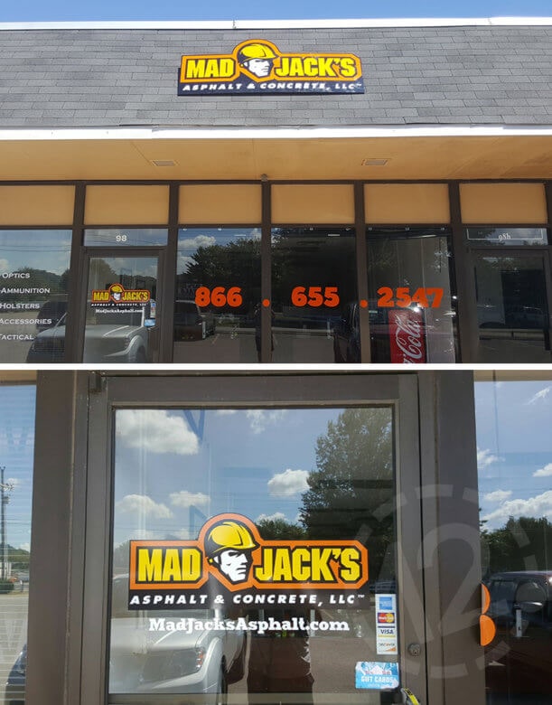 Custom signage and window graphics for Mad Jack's Asphalt & Concrete in Franklin, TN by 12-Point SignWorks.
