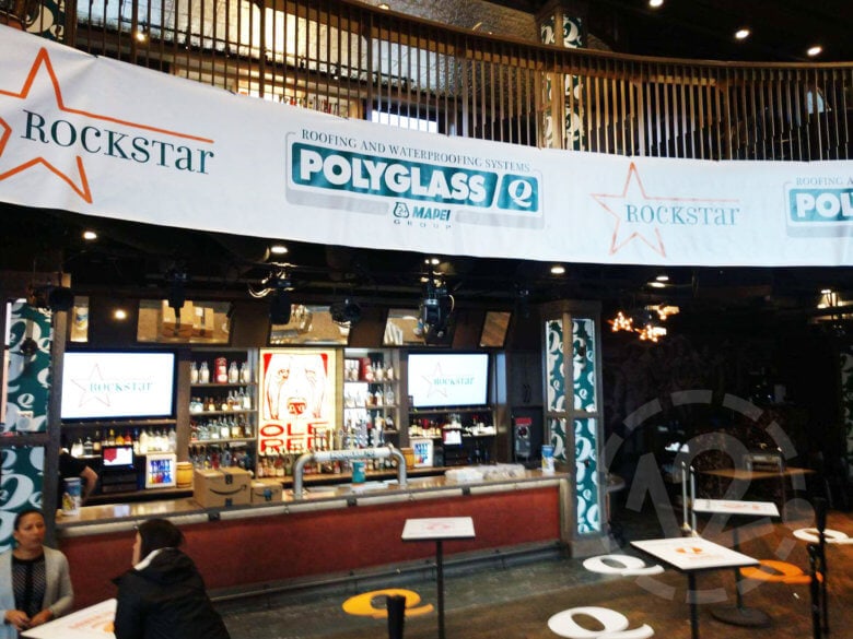 Temporary Branding Graphics for Polyglass at Ole Red in Nashville by 12-Point SignWorks.