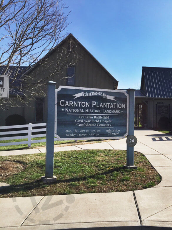 Post and panel sign for the Carnton Plantation in Franklin, TN by 12-Point SignWorks.