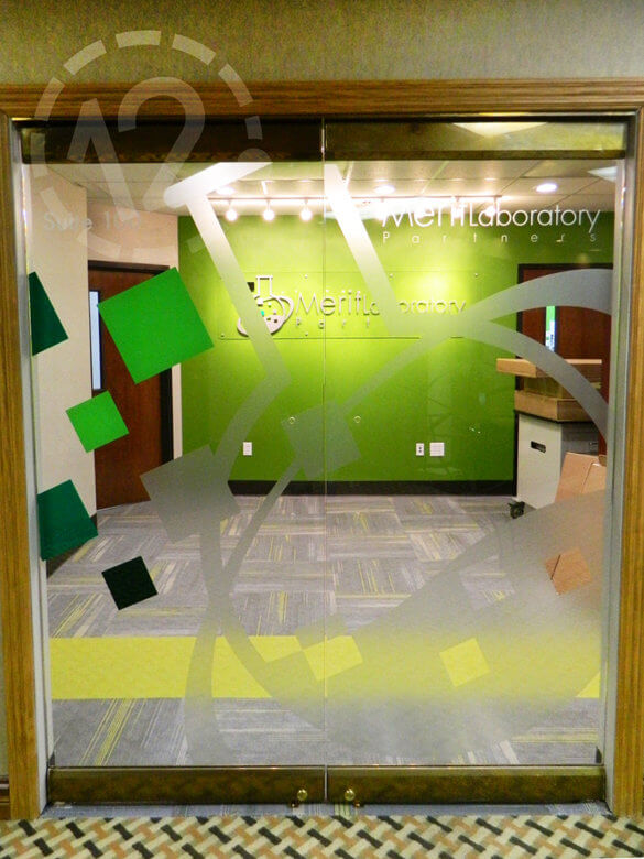 Window graphics for Merit Laboratory in Franklin, TN by 12-Point SignWorks.