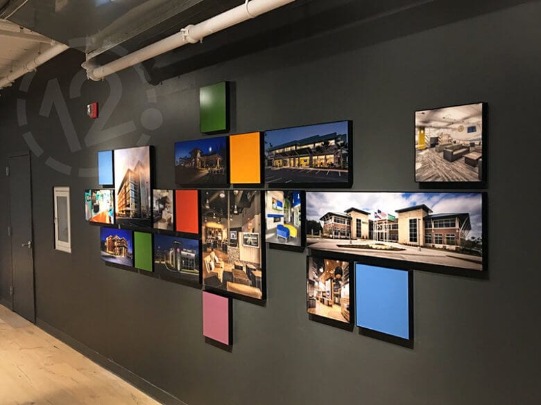 Architectural photo display for NewGround Chicago by 12-Point SignWorks.