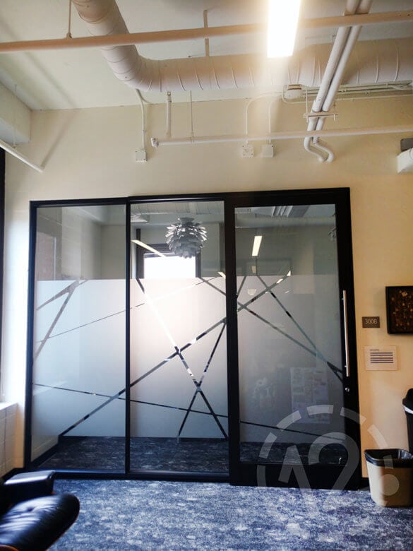 Etched window vinyl for Belmont University's O'More School of Design in Nashville, TN by 12-Point SignWorks.