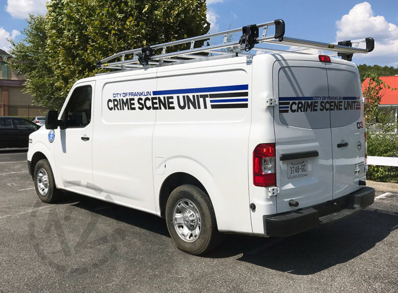 Custom decals for the City of Franklin Police Department by 12-Point SignWorks in Franklin, TN.