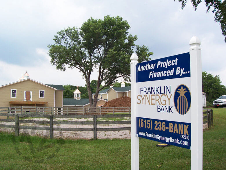 Post and panel sign for Franklin Synergy Bank by 12-Point SignWorks in Franklin, TN.