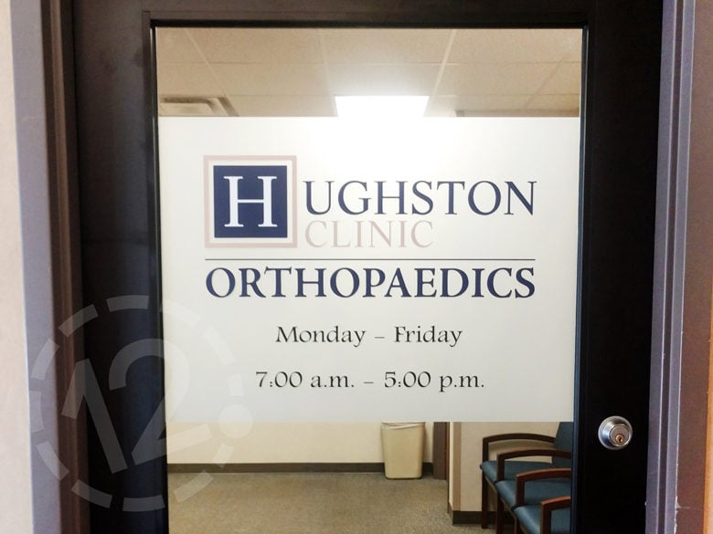 Custom window graphics for Hughston Clinic Orthopaedics by 12-Point SignWorks in Franklin, TN.
