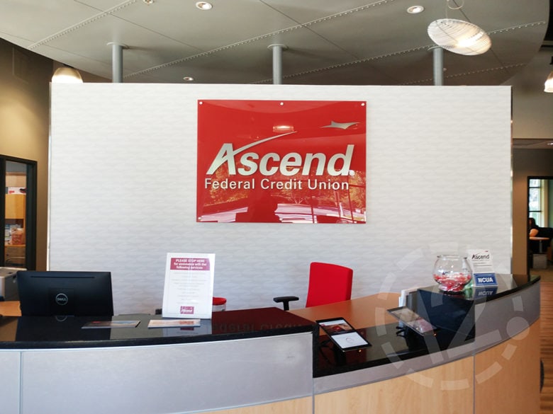 Custom Logo Sign and Wall Vinyl for Ascend Federal Credit Union in Franklin, TN by 12-Point SignWorks.