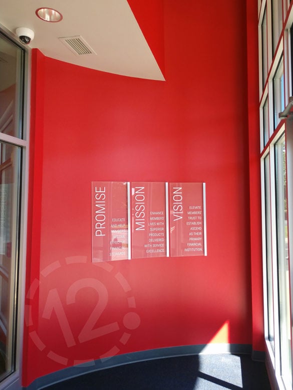 Acrylic panels with vinyl lettering for Ascend Federal Credit Union in Franklin, TN by 12-Point SignWorks.
