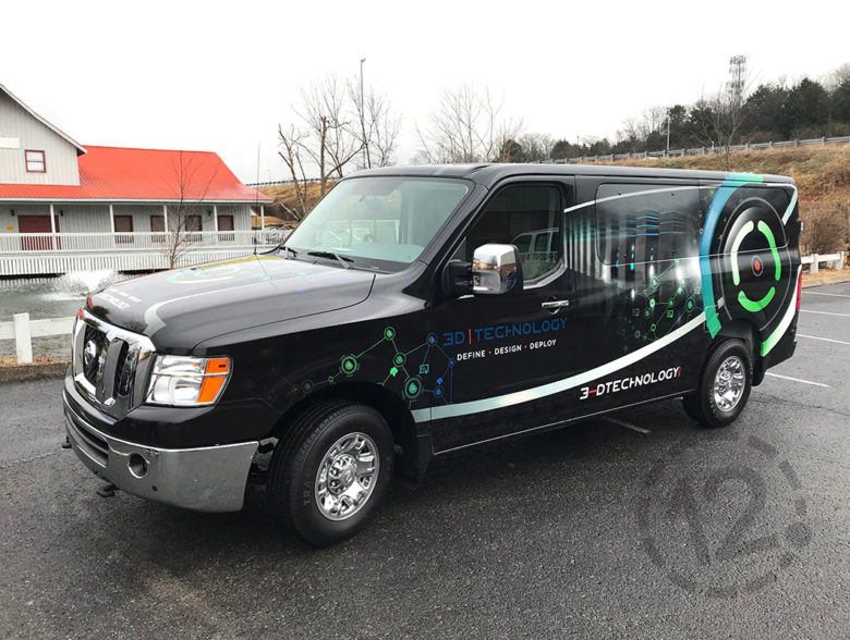 Full coverage wrap for 3-D Technology by 12-Point SignWorks in Franklin, TN.