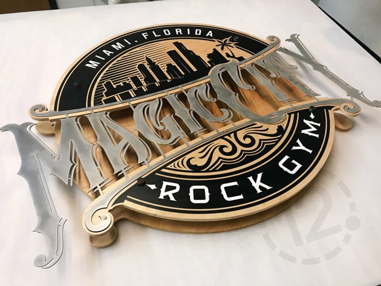 Custom dimensional logo sign for Magic City Rock Gym in Miami, FL fabricated by 12-Point SignWorks.