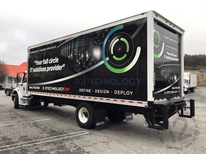 Custom box truck wrap for 3-D Technology by 12-Point SignWorks in Franklin, TN.