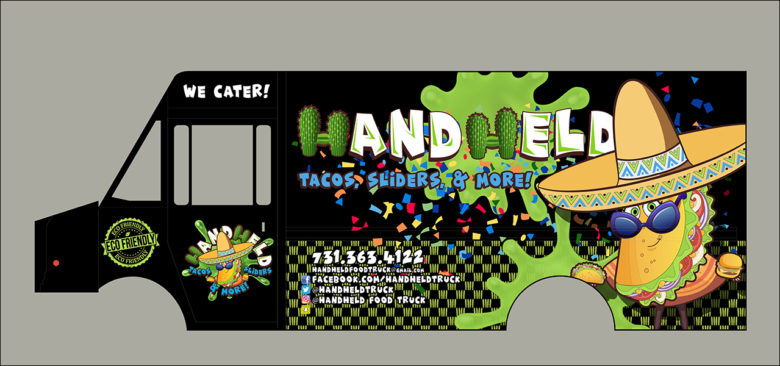 Design proof for the HandHeld Food Truck by 12-Point SignWorks.